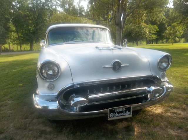 1955 Blue and White Oldsmobile Eighty-Eight Sedan