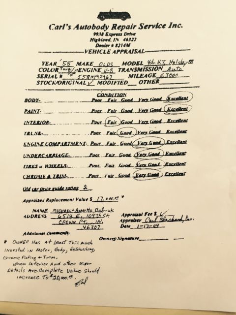 1955 White with pink marbled scallops and blue accents Oldsmobile Eighty-Eight Coupe