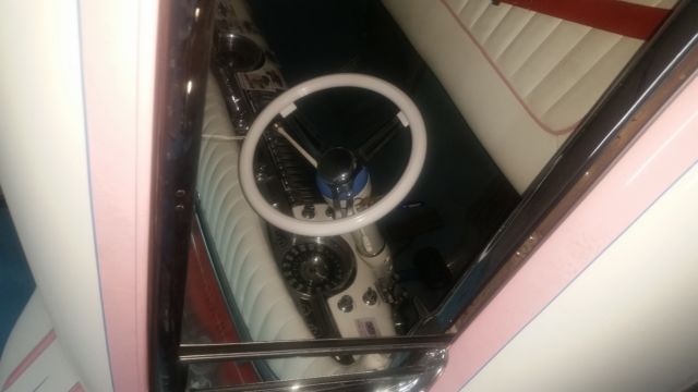 1955 White with pink marbled scallops and blue accents Oldsmobile Eighty-Eight Coupe