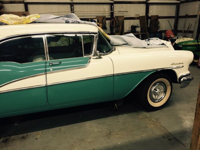 1955 White with pink marbled scallops and blue accents Oldsmobile Eighty-Eight Coupe