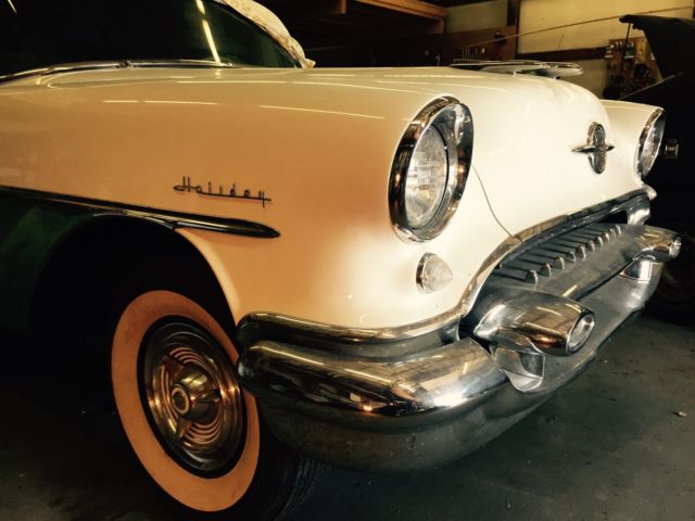 1955 White with pink marbled scallops and blue accents Oldsmobile Eighty-Eight Coupe