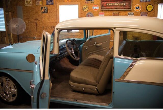 1956 Blue and cream white Chevrolet Bel Air/150/210 Coupe