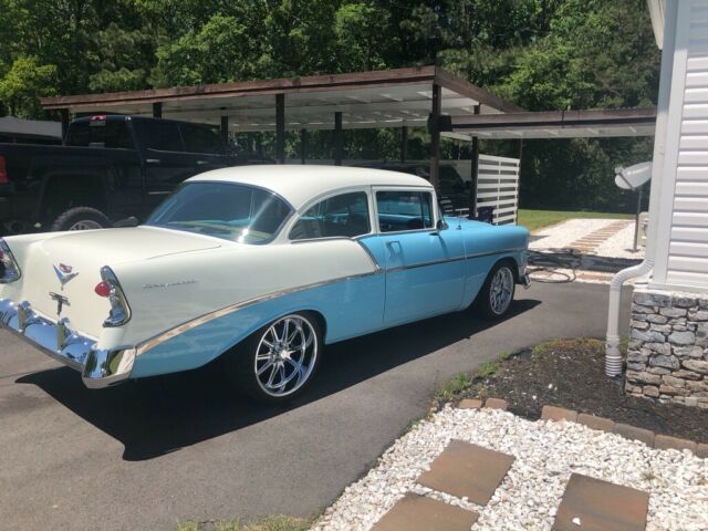 1956 Blue and cream white Chevrolet Bel Air/150/210 Coupe