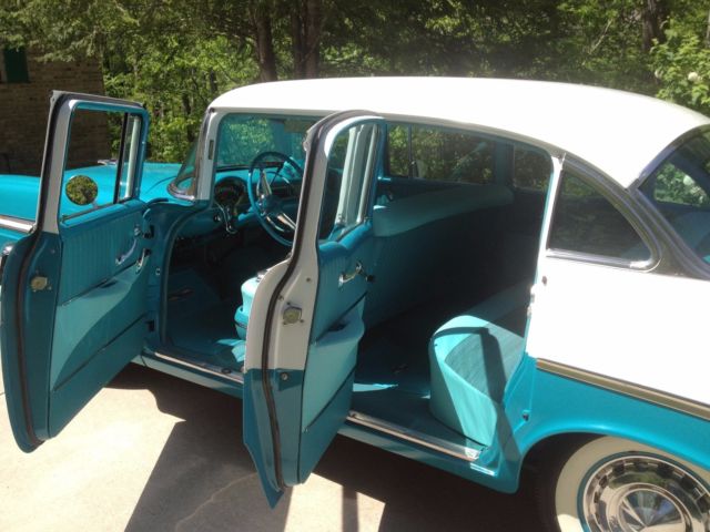 1956 blue and white Chevrolet Bel Air/150/210 4 Door