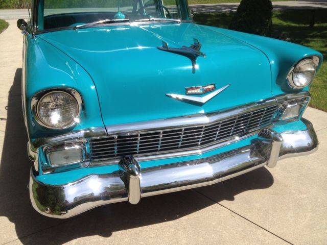 1956 blue and white Chevrolet Bel Air/150/210 4 Door
