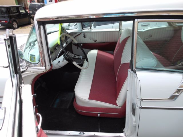 1956 White w/ purple ghost flames Chevrolet Bel Air/150/210 Sedan