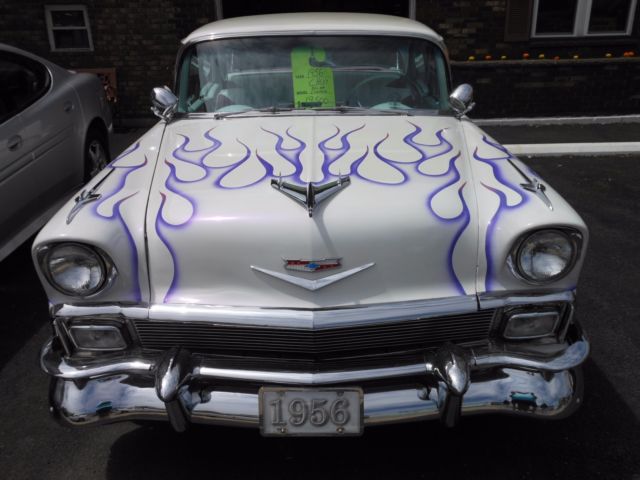 1956 White w/ purple ghost flames Chevrolet Bel Air/150/210 Sedan