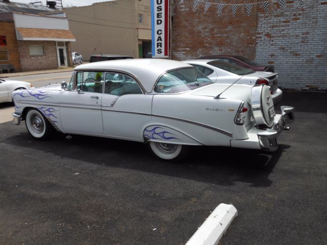 1956 White w/ purple ghost flames Chevrolet Bel Air/150/210 Sedan