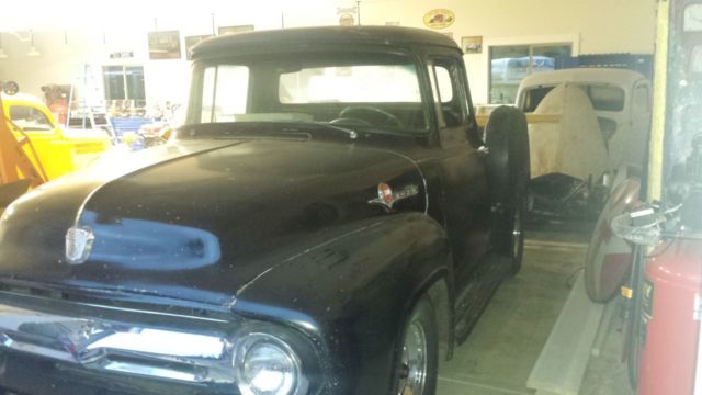 1956 Black with custom flames Ford F-100 Standard Cab Pickup