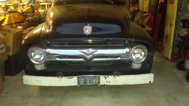 1956 Black with custom flames Ford F-100 Standard Cab Pickup
