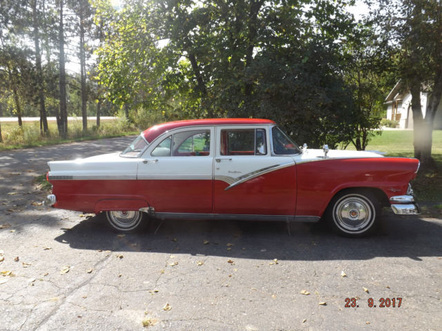 1956 Red/White Ford Fairlane Four door post