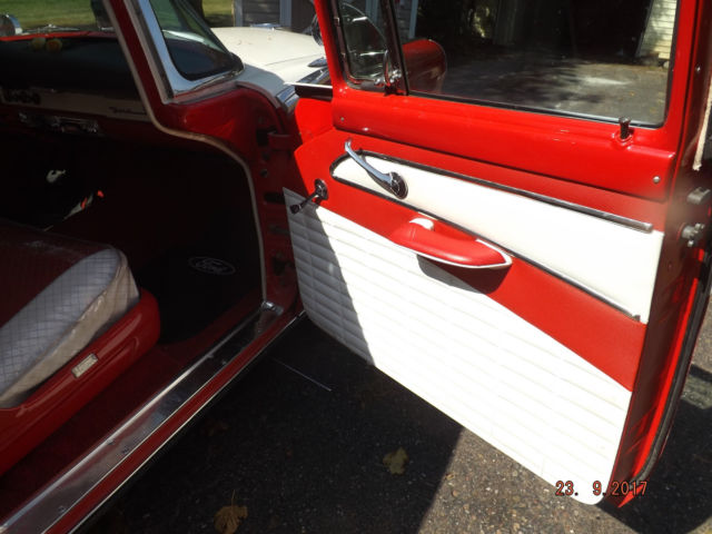 1956 Red/White Ford Fairlane Four door post