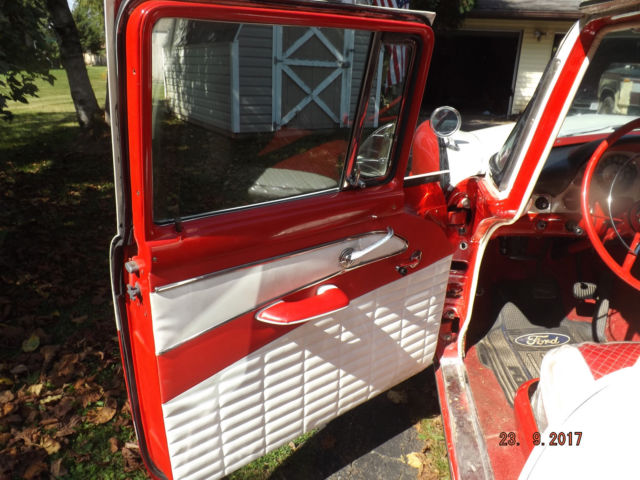 1956 Red/White Ford Fairlane Four door post