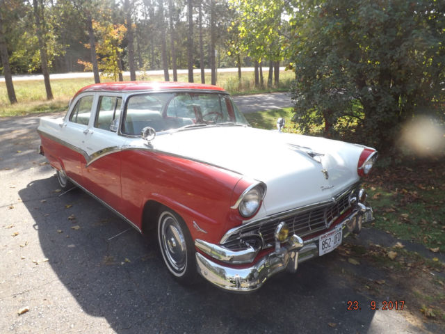 1956 Red/White Ford Fairlane Four door post