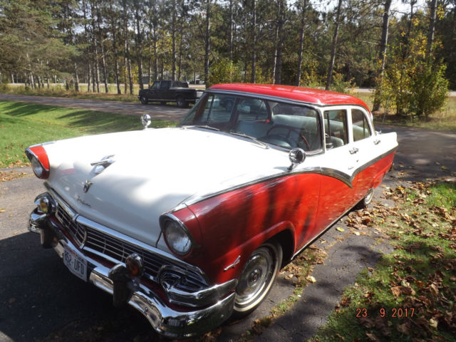 1956 Red/White Ford Fairlane Four door post