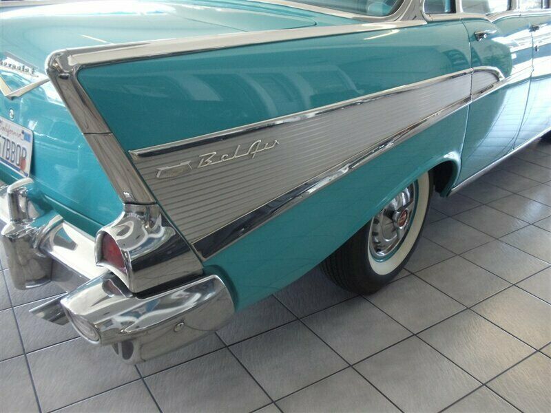 1957 Turquoise and White Chevrolet Bel Air/150/210 Sedan