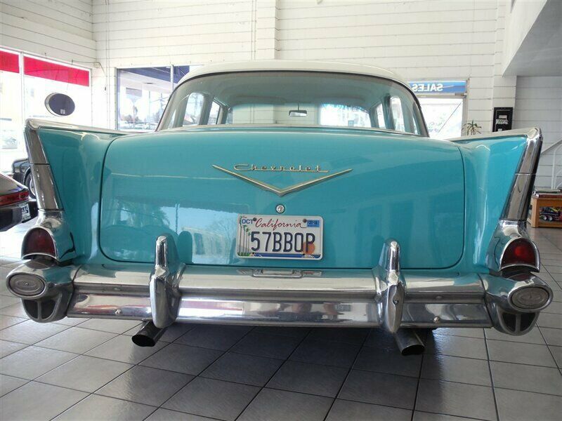 1957 Turquoise and White Chevrolet Bel Air/150/210 Sedan