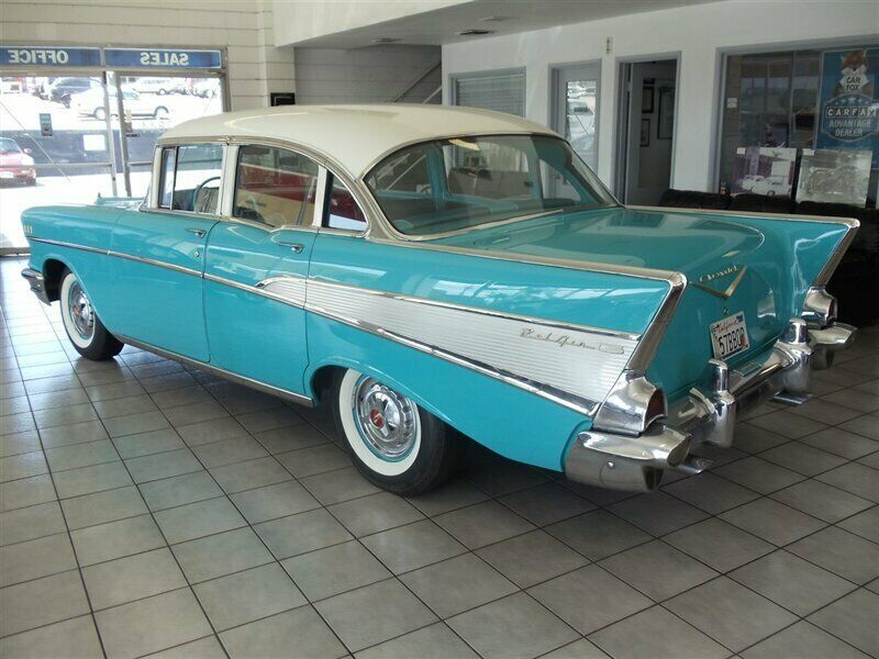 1957 Turquoise and White Chevrolet Bel Air/150/210 Sedan