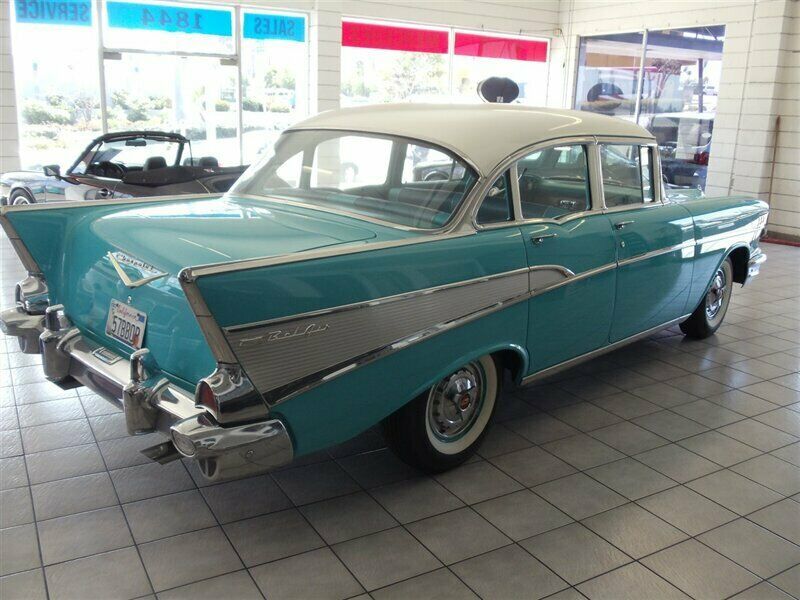 1957 Turquoise and White Chevrolet Bel Air/150/210 Sedan