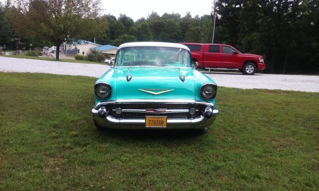 1957 Tropical Turquoise/India Ivory Chevrolet Bel Air/150/210 Two Door Hardtop