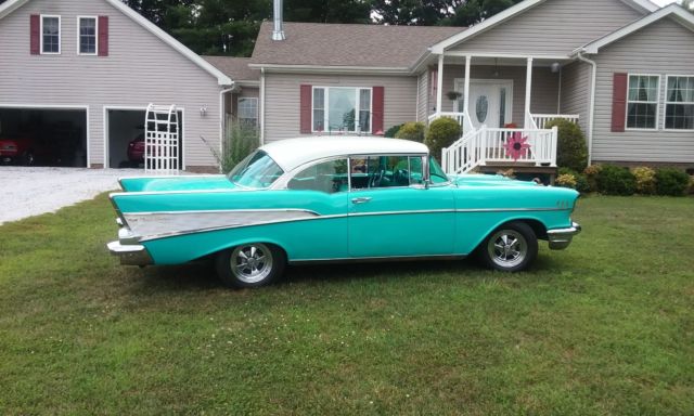 1957 Tropical Turquoise/India Ivory Chevrolet Bel Air/150/210 Two Door Hardtop