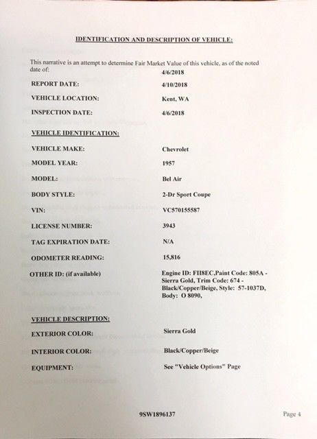 1957 Code 805A Sierra Gold Chevrolet Bel Air/150/210 Sport Coupe