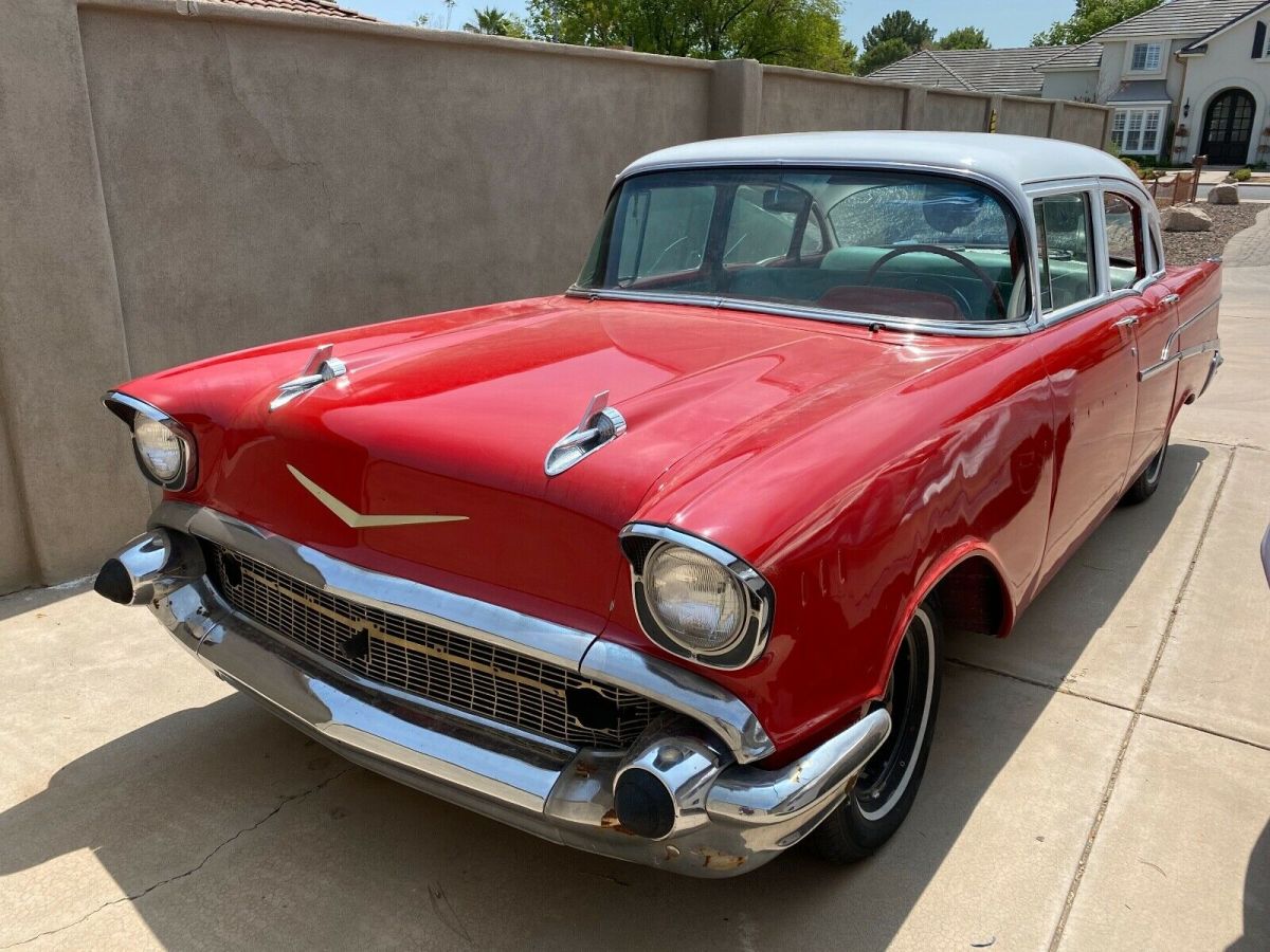 1957 Red Chevrolet Bel Air/150/210 Sedan