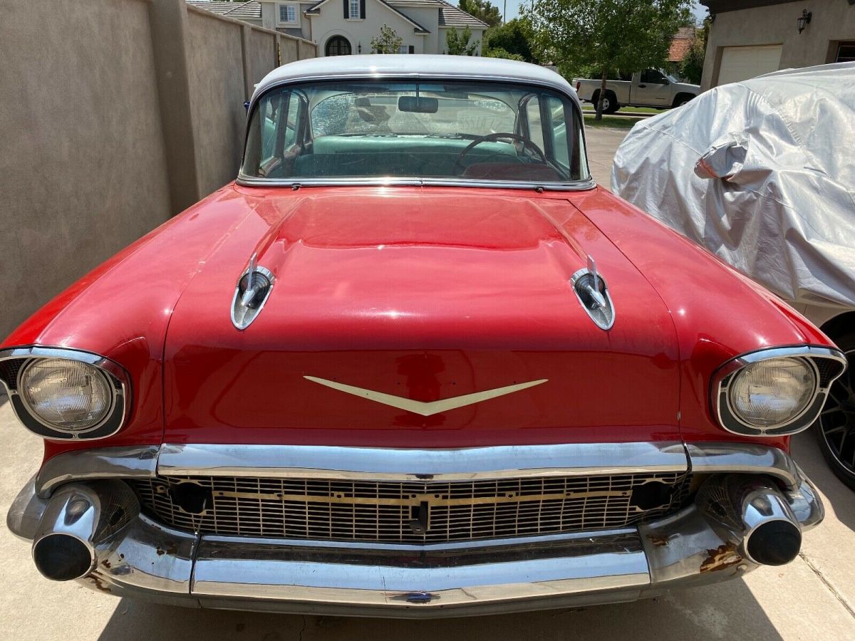 1957 Red Chevrolet Bel Air/150/210 Sedan