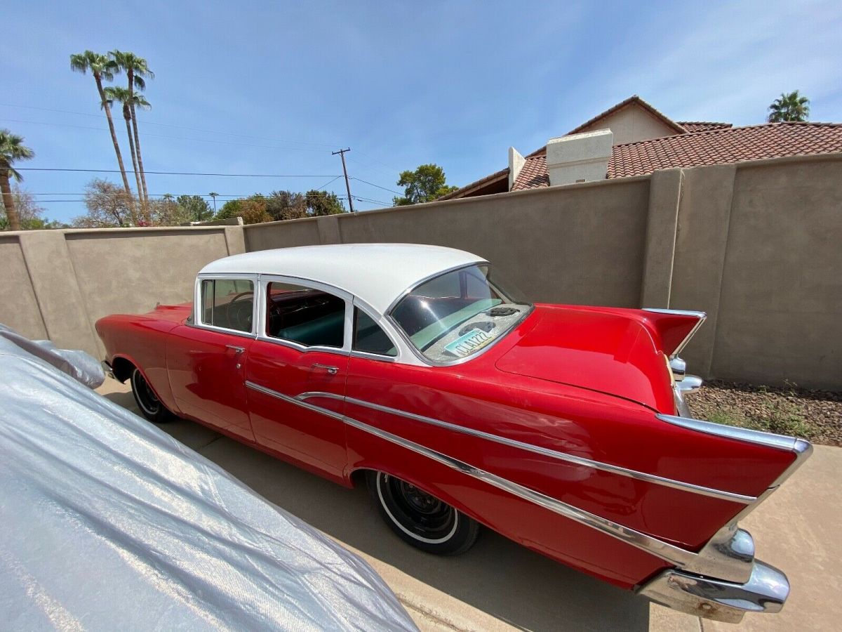1957 Red Chevrolet Bel Air/150/210 Sedan