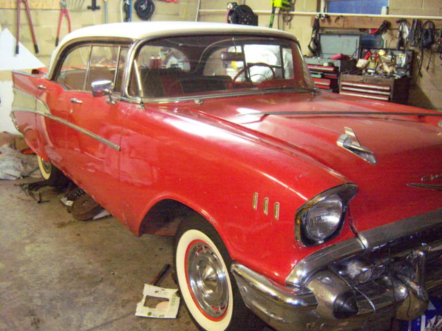 1957 Red/White Chevrolet Bel Air/150/210 4 Dr Hard Top