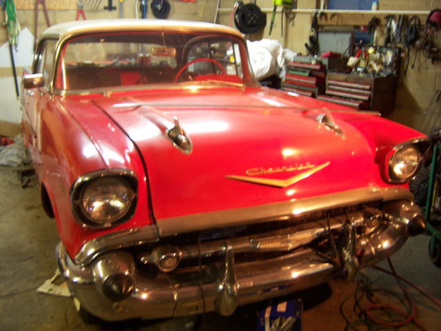 1957 Red/White Chevrolet Bel Air/150/210 4 Dr Hard Top
