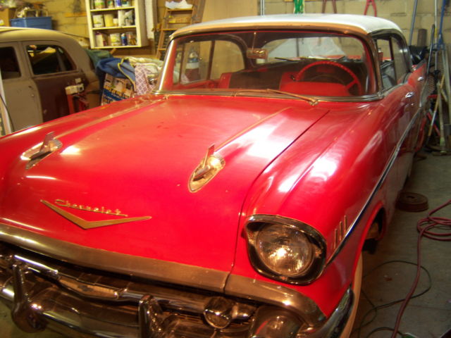 1957 Red/White Chevrolet Bel Air/150/210 4 Dr Hard Top