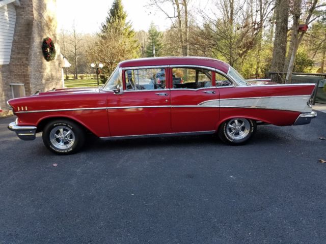 1957 Red Chevrolet Bel Air/150/210 Sedan