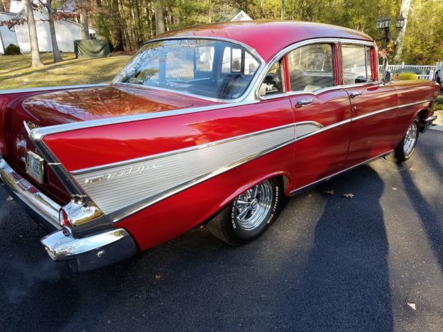 1957 Red Chevrolet Bel Air/150/210 Sedan