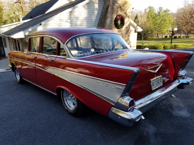 1957 Red Chevrolet Bel Air/150/210 Sedan