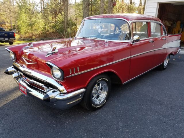 1957 Red Chevrolet Bel Air/150/210 Sedan