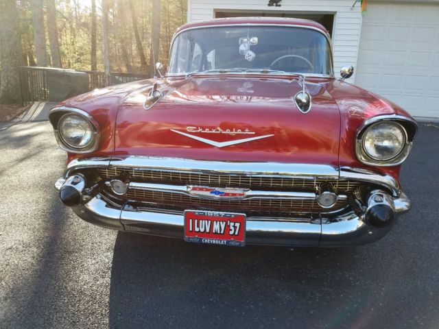 1957 Red Chevrolet Bel Air/150/210 Sedan