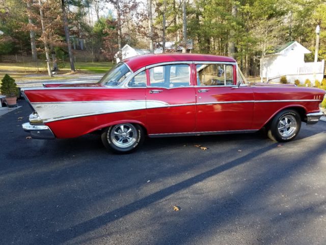 1957 Red Chevrolet Bel Air/150/210 Sedan