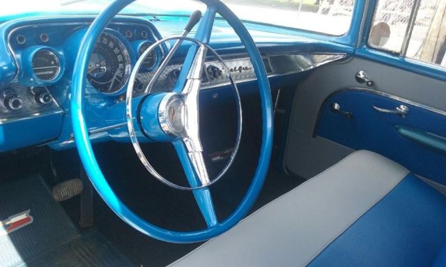 1957 Blue and silver Chevrolet Bel Air/150/210 sedan