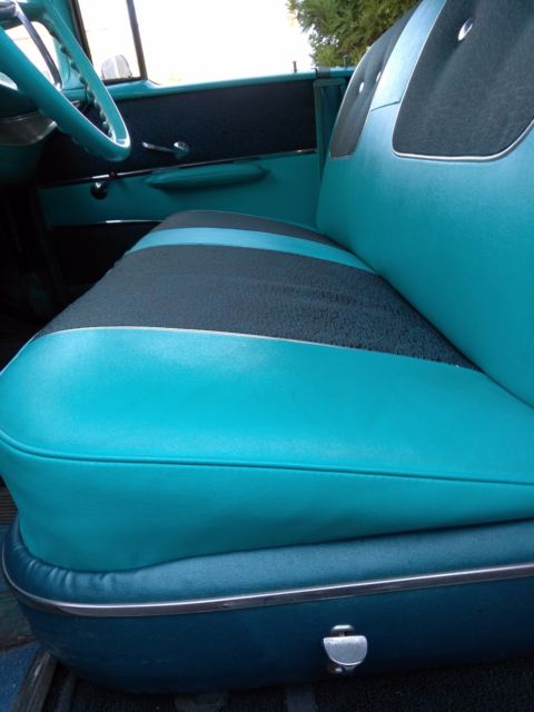 1957 turquoise-blue & white Chevrolet Bel Air/150/210 coupe sport 4 dr
