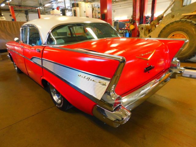 1957 Red Chevrolet Bel Air/150/210 Sedan