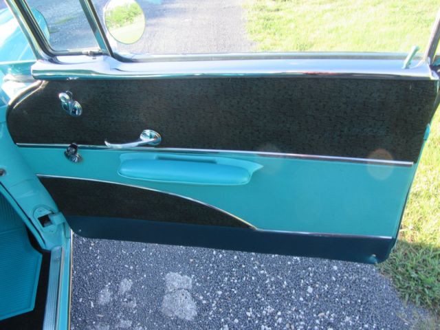 1957 turqoise and white Chevrolet Bel Air/150/210 Coupe