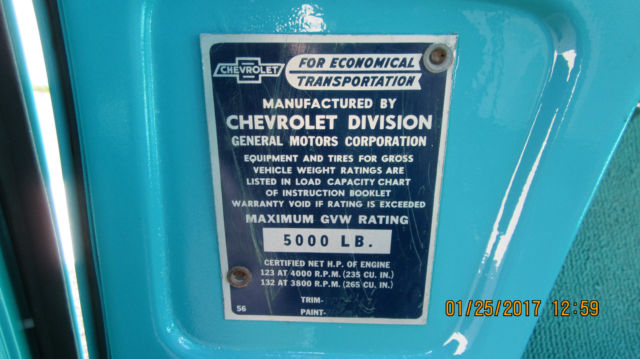 1957 Turquoise Chevrolet Other Pickups Cab & Chassis