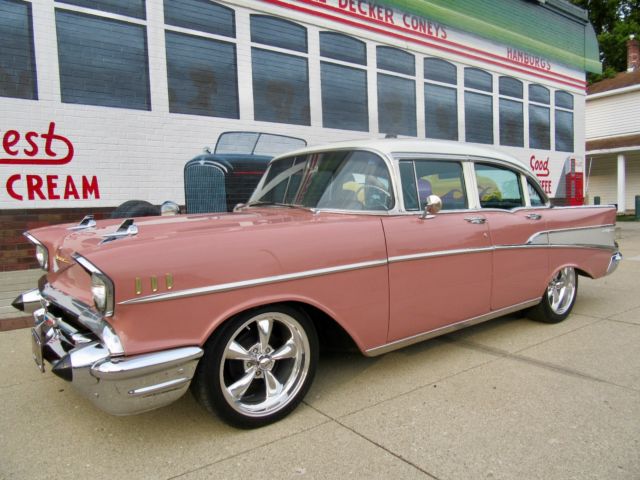 1957 Coral and Ivory Chevrolet Bel Air/150/210 Sedan