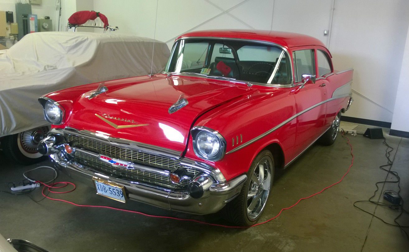 1957 Red Chevrolet Bel Air/150/210 Sedan