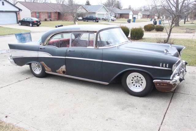 1957 flat black Chevrolet Bel Air/150/210 hardtop