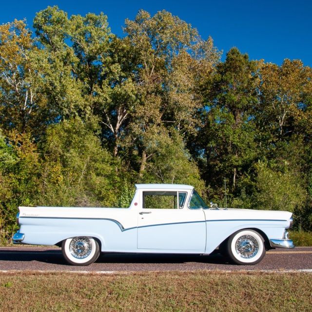 1957 Colonial White over Starmist Blue Ford Ranchero Standard Cab Pickup