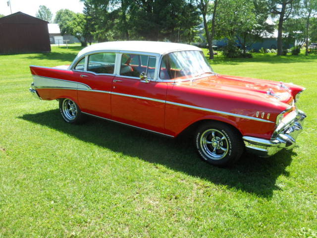 1957 Red Chevrolet Bel Air/150/210 Sedan