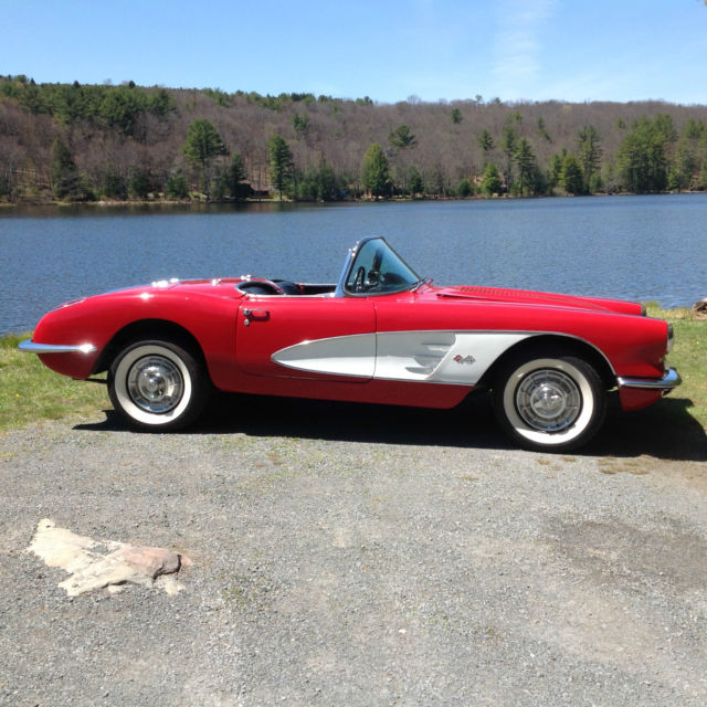 1958 red and white Chevrolet Corvette convertible
