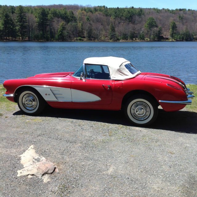 1958 red and white Chevrolet Corvette convertible